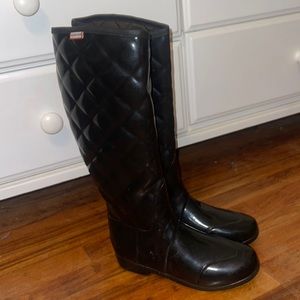 Black Quilted Hunter Rain Boots Womens Size 8
